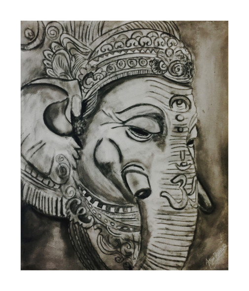 Charcoal Ganesha (PRT_7990_60062) - Canvas Art Print - 20in X 24in