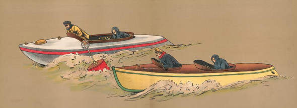 Motor Boats (1907) By George Markendorff  (PRT_10266) - Canvas Art Print - 63in X 23in