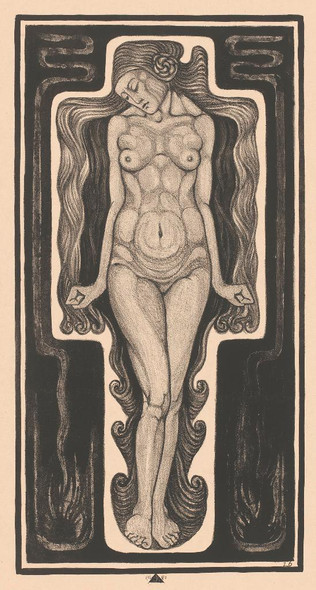 Staande Naakte Vrouw Met Lang Haar (1926) By Henk Schilling (PRT_10289) - Canvas Art Print - 12in X 22in