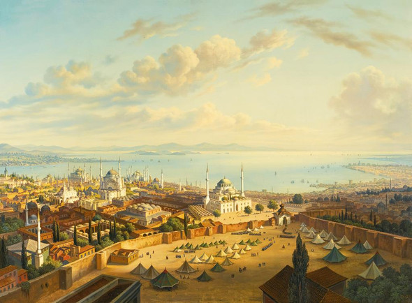 Constantinople From The Fire Tower Of Beyazit By Hubert Sattler  (PRT_10359) - Canvas Art Print - 25in X 18in