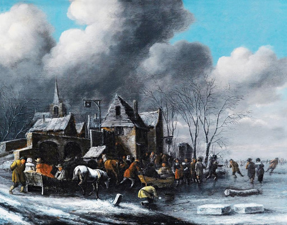 Skaters On A Frozen River (1672) By Thomas Heeremans (PRT_10379) - Canvas Art Print - 26in X 20in