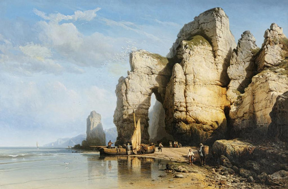 The Cliffs Of Flamborough Head, Yorkshire (1860) By Charles Joseph Kuwasseg (PRT_10384) - Canvas Art Print - 25in X 17in