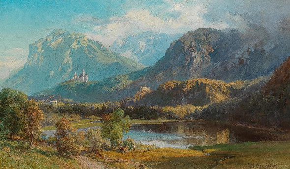 A View Of Neuschwanstein By Edward Theodore Compton (PRT_10415) - Canvas Art Print - 26in X 15in