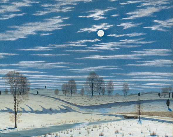 Winter Scene In Moonlight (1869) By Henry Farrer (PRT_10423) - Canvas Art Print - 22in X 17in