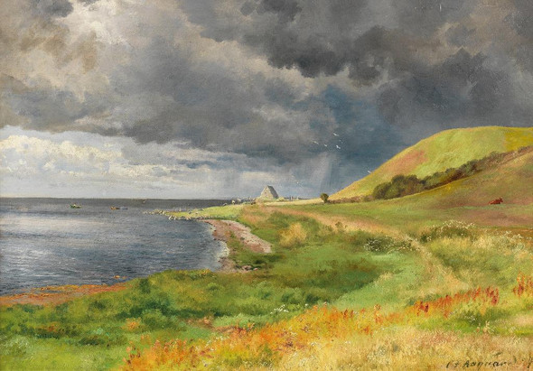 Falling Shower On The Danish Coast (1894) By Carl Frederik Aagaard (PRT_10424) - Canvas Art Print - 28in X 20in