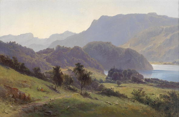 Partie Am Wolfgangsee By Carl Franz Emanuel Haunold (PRT_10440) - Canvas Art Print - 19in X 13in