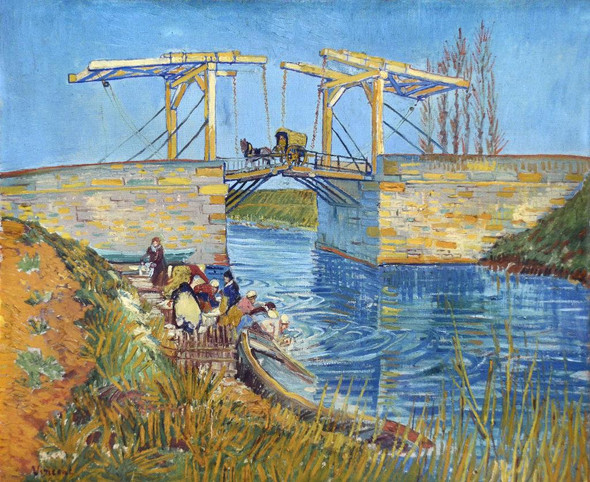 Vincent Van Gogh's The Langlois Bridge At Arles With Women Washing (1888) (PRT_10498) - Canvas Art Print - 22in X 18in