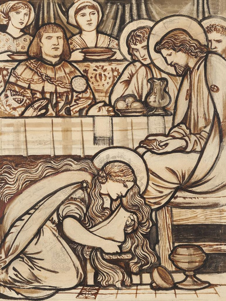 The Magdalen Anointing Christ‚Äôs Feet (1863) By Sir Edward Coley Burne Jones (PRT_10521) - Canvas Art Print - 16in X 21in