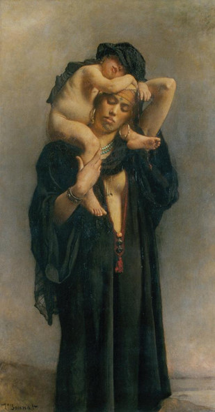 An Egyptian Peasant Woman And Her Child (1869) By L√©on Bonnat (PRT_10529) - Canvas Art Print - 13in X 24in