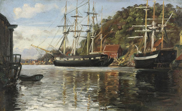 From The Harbour In Arendal (1848) By Siegwald Dahl (PRT_10557) - Canvas Art Print - 46in X 28in