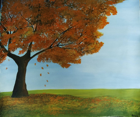 Autumn Tree (ART_8046_60322) - Handpainted Art Painting - 18in X 15in