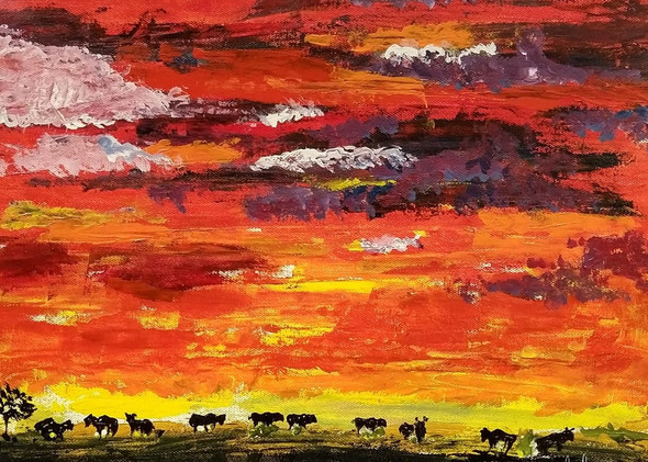 African sunrise (ART_7948_60296) - Handpainted Art Painting - 16in X 10in