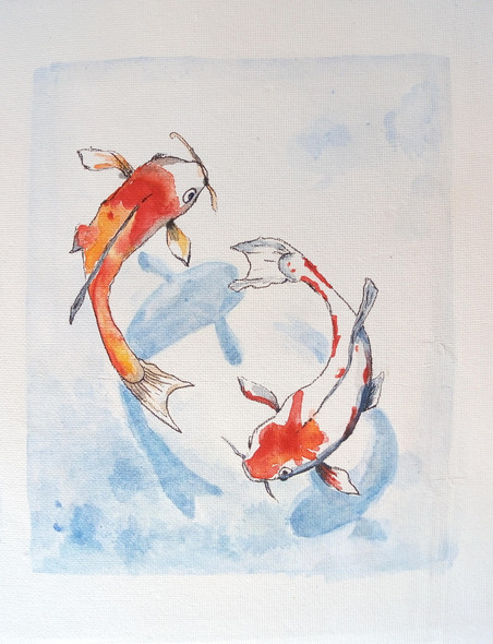 Koi fish (ART_7948_60294) - Handpainted Art Painting - 9in X 12in