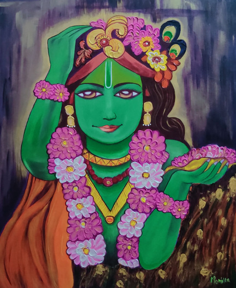 Krishna (ART_8134_59624) - Handpainted Art Painting - 20in X 24in