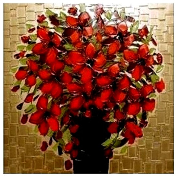 Red Flowers - 36in x 36in,RTCSC_10_3636,Flowers,Red Flowers Bunch,Red Flower Gift,Flower of Happiness,Museum Quality - 100% Handpainted Buy Painting Online in India.