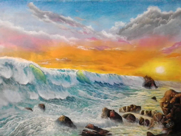 Wave Thrill (ART_5868_45068) - Handpainted Art Painting - 48in X 36in