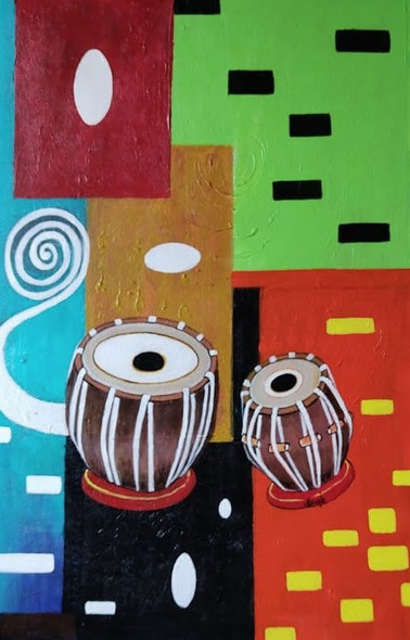 Tabla - the musical instrument which takes you to the rhythms of your heart (ART_6775_60547) - Handpainted Art Painting - 15in X 23in