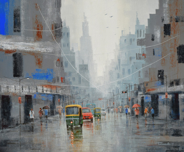 Life On A Rainy Day (ART_7774_60749) - Handpainted Art Painting - 36in X 30in