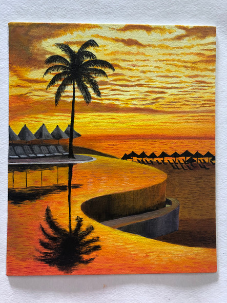 Serene holiday (ART_8199_60698) - Handpainted Art Painting - 10in X 12in