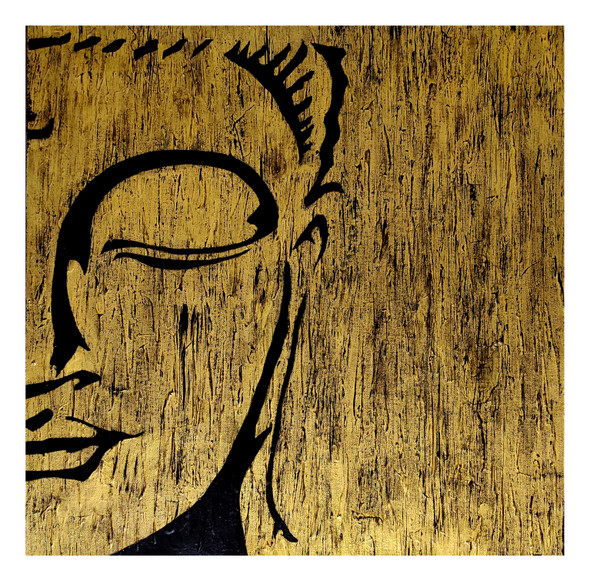 Buddha Art - Gold and Black (ART_5557_45196) - Handpainted Art Painting - 22in X 22in