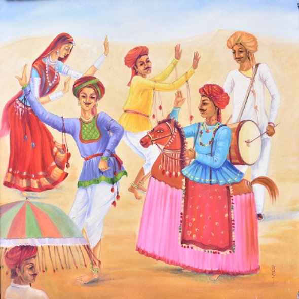 Kachchi Godi Dance (ART_7685_60815) - Handpainted Art Painting - 28in X 28in