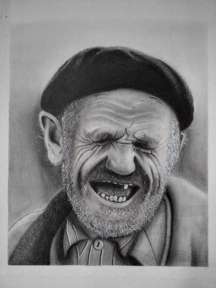 Old man face sketch (ART_8204_60857) - Handpainted Art Painting - 12in X 15in