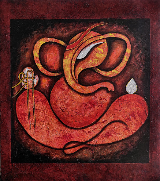 SHREE GANESHA - Living Room (ART_5557_60833) - Handpainted Art Painting - 26in X 29in