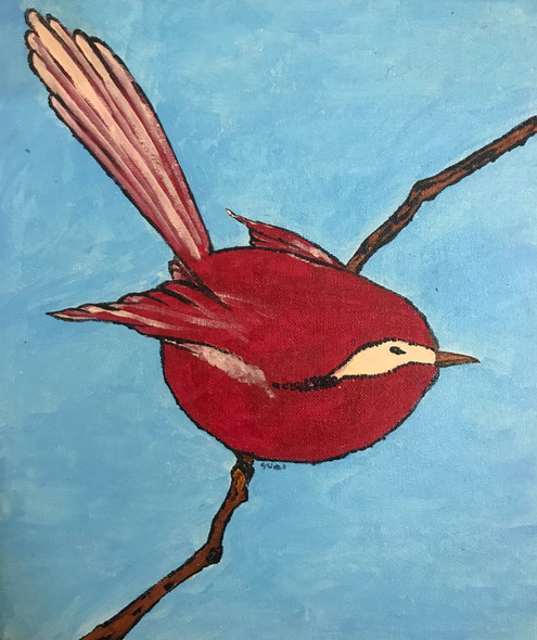 A big fat red bird sitting on branch 1 (PRT_8002_56310) - Canvas Art Print - 10in X 12in