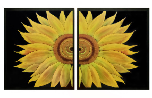 Sunflower split art - 2 piece painting (ART_5557_45309) - Handpainted Art Painting - 40in X 24in