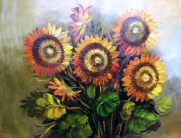 Sunflower (ART_5368_31164) - Handpainted Art Painting - 32in X 24in