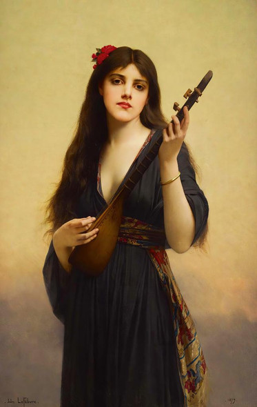 Woman Playing A Lute (1879) By Jules Joseph Lefebvre  (PRT_10628) - Canvas Art Print - 18in X 29in