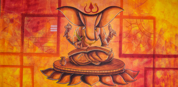 Ganesha-7 (ART_1230_61036) - Handpainted Art Painting - 63in X 32in