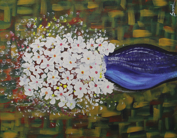 Flower and vase (ART_6625_61027) - Handpainted Art Painting - 14in X 18in