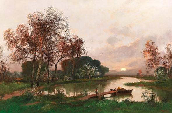 A Landscape On The Pond By Adolf Kaufmann (PRT_10638) - Canvas Art Print - 30in X 19in