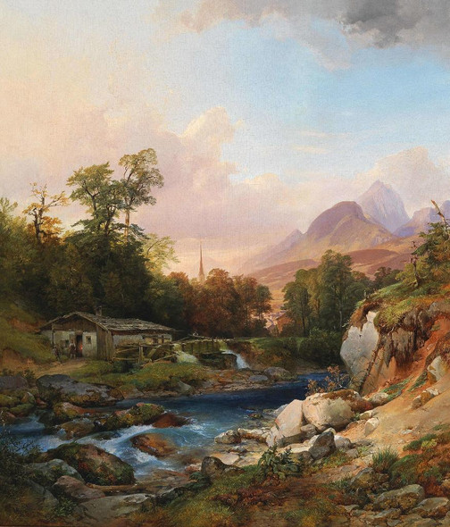 A Mountain Landscape With A Smithy By Anton Hansch (PRT_10639) - Canvas Art Print - 19in X 22in