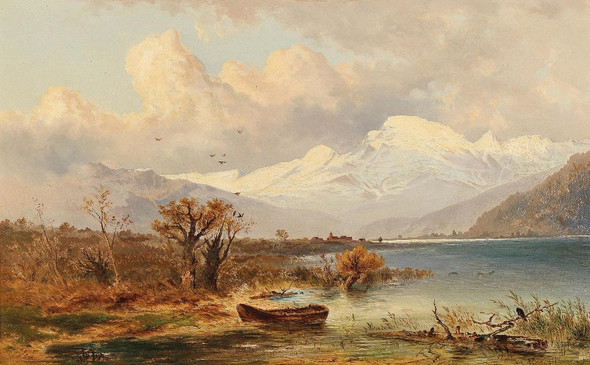 Der Haider See (S√ºdtirol, Lago Di San Valentino Alla Muta) By Emil Barbarini  (PRT_10647) - Canvas Art Print - 25in X 16in