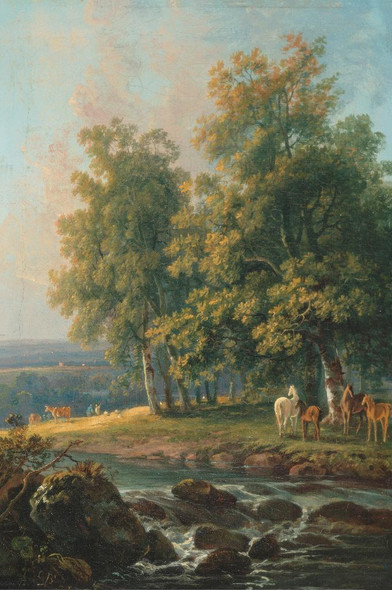Horses And Cattle By A River (1777) By George Barret (PRT_10656) - Canvas Art Print - 22in X 33in