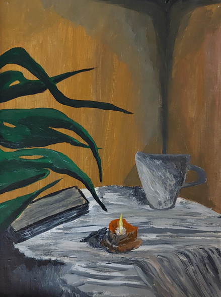 The Tea Cup (ART_8322_61273) - Handpainted Art Painting - 10in X 14in