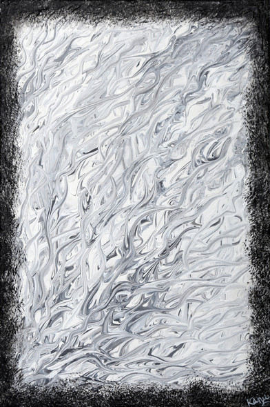 White And Black Abstract Artwork (ART_7988_60716) - Handpainted Art Painting - 12 in X 18in