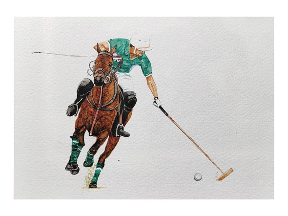 Polo player (ART_4354_61406) - Handpainted Art Painting - 8in X 5in