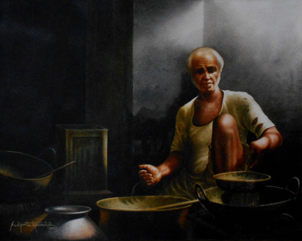 Indian village chef (ART_7574_61353) - Handpainted Art Painting - 23in X 18in