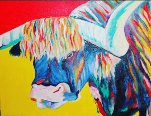 Attractive Bull (ART_8230_61366) - Handpainted Art Painting - 16in X 20in