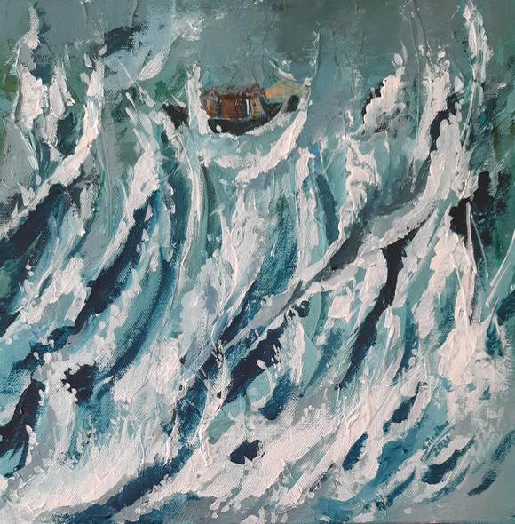 Boat in a rough sea (PRT_171_61434) - Canvas Art Print - 20in X 20in