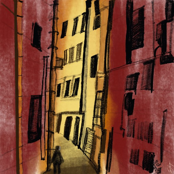 Orange Street (PRT_7377_61430) - Canvas Art Print - 12in X 12in