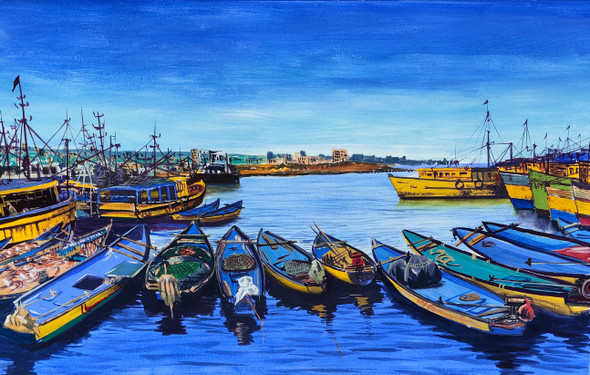 Vizag harbour (ART_329_61571) - Handpainted Art Painting - 23in X 15in