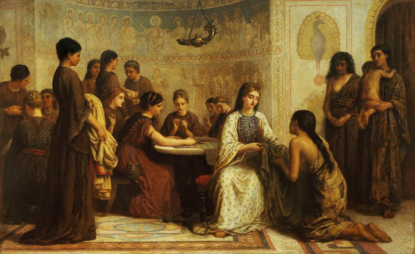 A Dorcas Meeting In The 6th Century By Edwin Long (PRT_10837) - Canvas Art Print - 28in X 17in