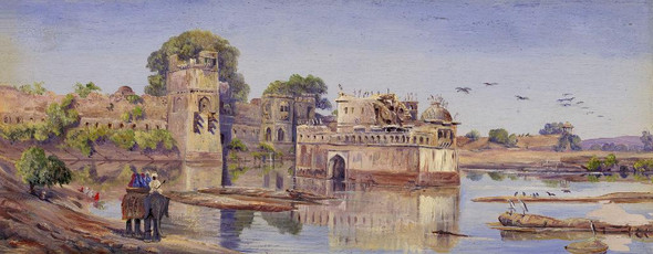 Water Palace Chitore India Decr 1878 By Marianne North  (PRT_10886) - Canvas Art Print - 22in X 9in