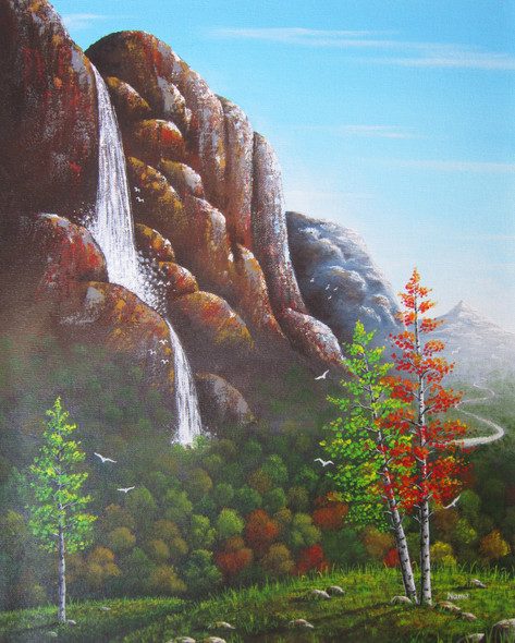 Huge Waterfall (ART_8359_61685) - Handpainted Art Painting - 16in X 20in