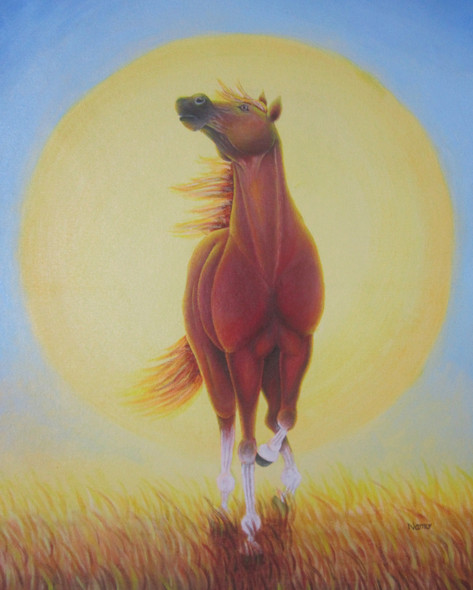 A Proud Horse - confident walk (ART_8359_61681) - Handpainted Art Painting - 16in X 20in