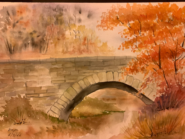 Lonely bridge (ART_7299_61628) - Handpainted Art Painting - 14in X 10in